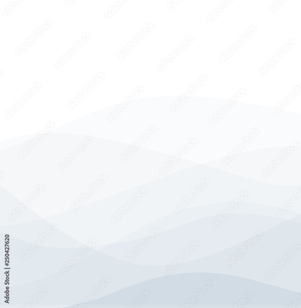 Abstract high resolution image of curvy and wavy light gray and blue lines and layers on white background. Copy space.