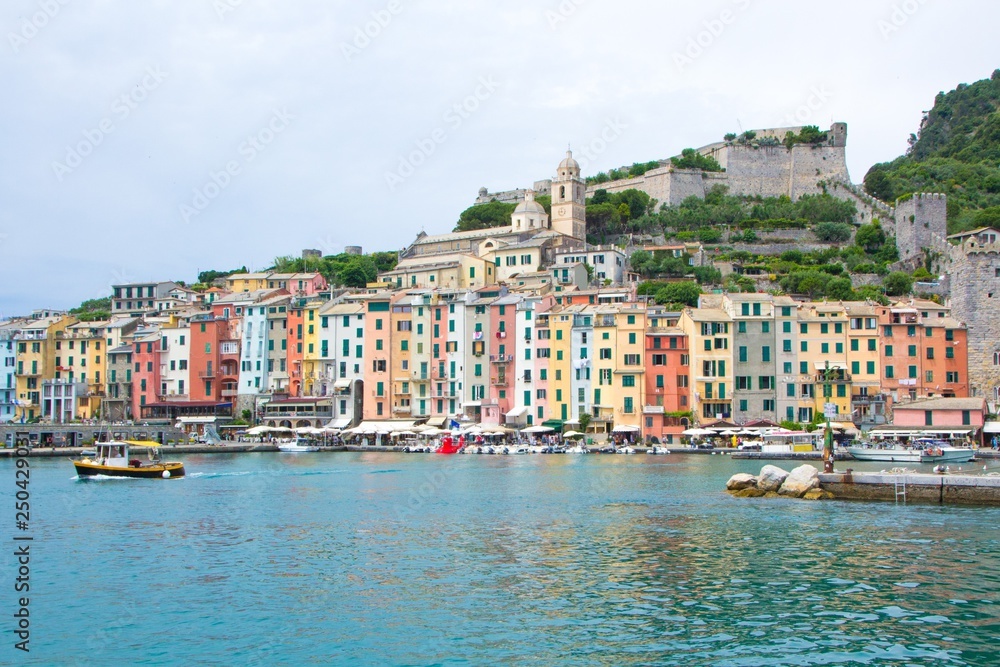 The colourful town of Portovenere is next to the Cinque Terre national Park. Mediterranean sea, Liguria, province of La Spezia, Italy.