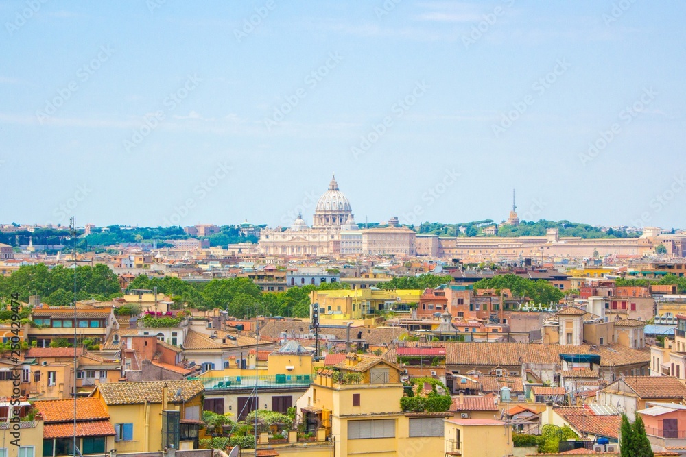 Top view of Rome and Vatican city. Bright Sunny day. The architecture and landmarks of Rome, Italy.