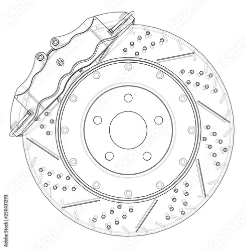 Brake disc outline. Vector rendering of 3d