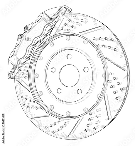 Brake disc outline. Vector rendering of 3d