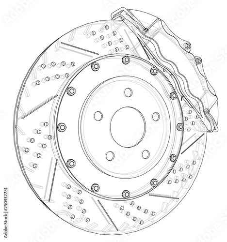 Brake disc outline. Vector rendering of 3d