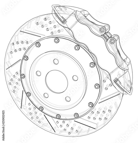Brake disc outline. Vector rendering of 3d