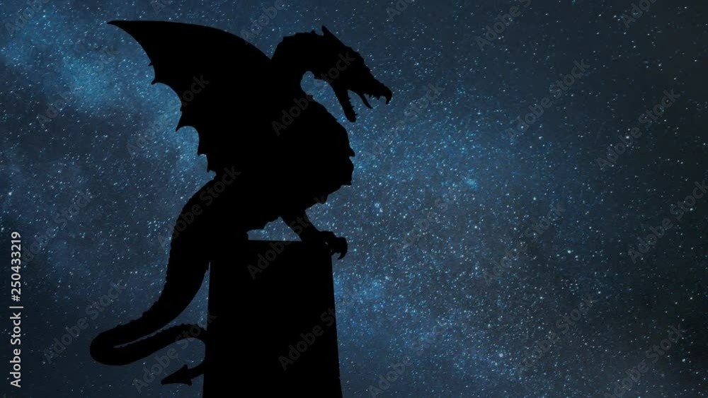 Dragon statue on the bridge in Ljubljana (Zmajski most) by Night with Stars and Milky Way in Time Lapse, Slovenia Dragon statue on the bridge in Ljubljana (Zmajski most) by Night with Stars and Milky Way in Time Lapse, Slovenia