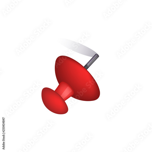 Red push pin upside down. Pointer, reminder, pinned. Can be used for topics like office, location, planning