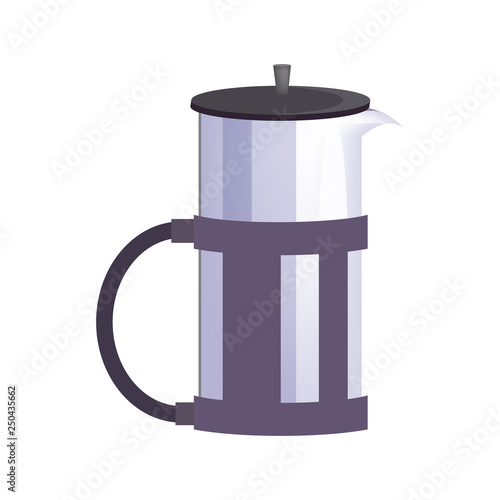 French press vector. Coffee making, dishware, utensil. Kitchenware concept. Vector can be used for topics like drinks, household equipment, coffee culture