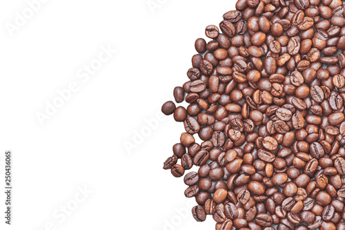 Roasted Coffee Beans with space for text isolated on white background
