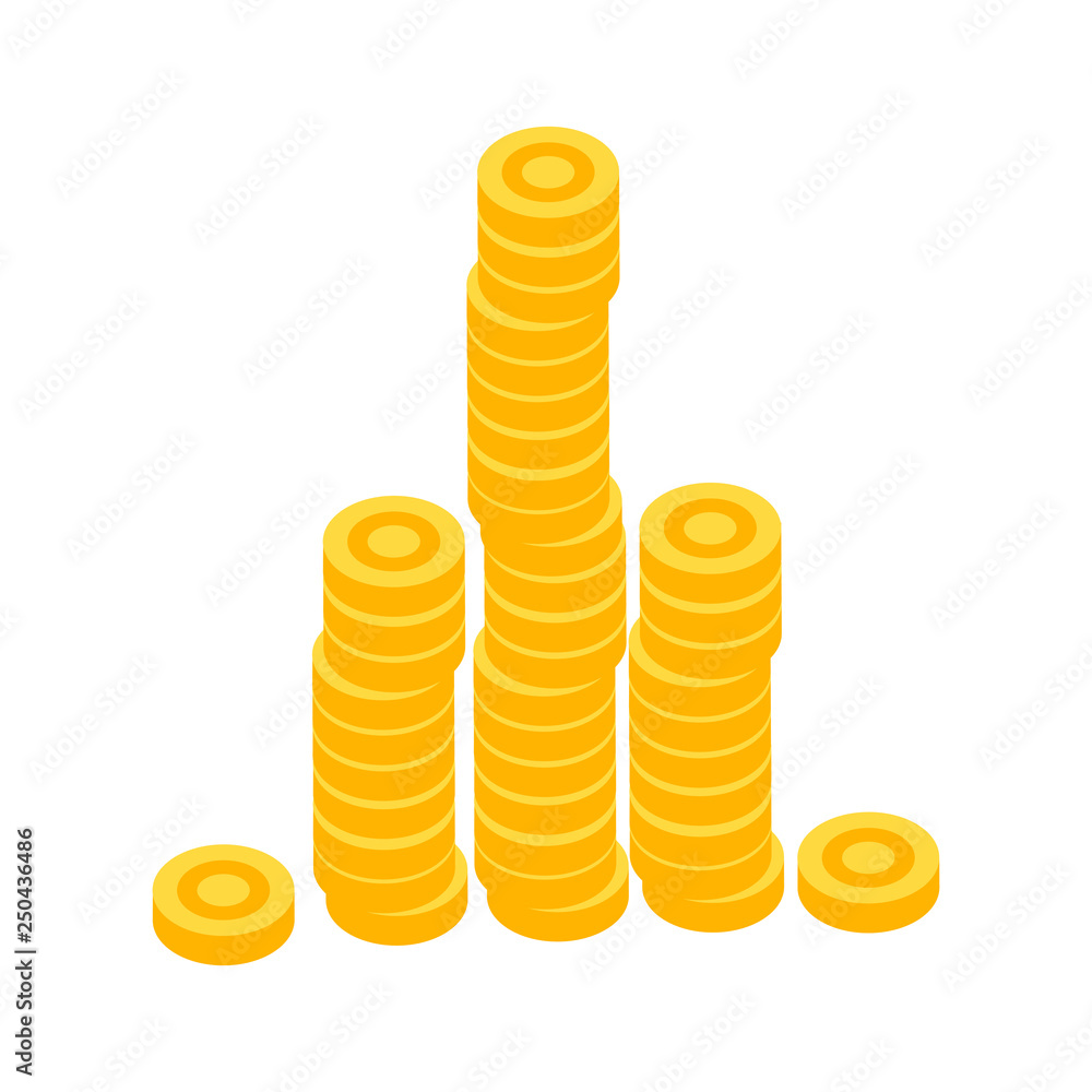 Stacks of coins vector. Saving, investment, income. Money concept. Vector illustration can be used for topics like finance, banking, economy Stacks of coins vector. Saving, investment, income. Money concept. Vector illustration can be used for topics like finance, banking, economy
