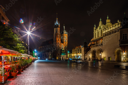 St. Mary s Basilica  Church of Our Lady Assumed into Heaven  in Krakow  Poland at night
