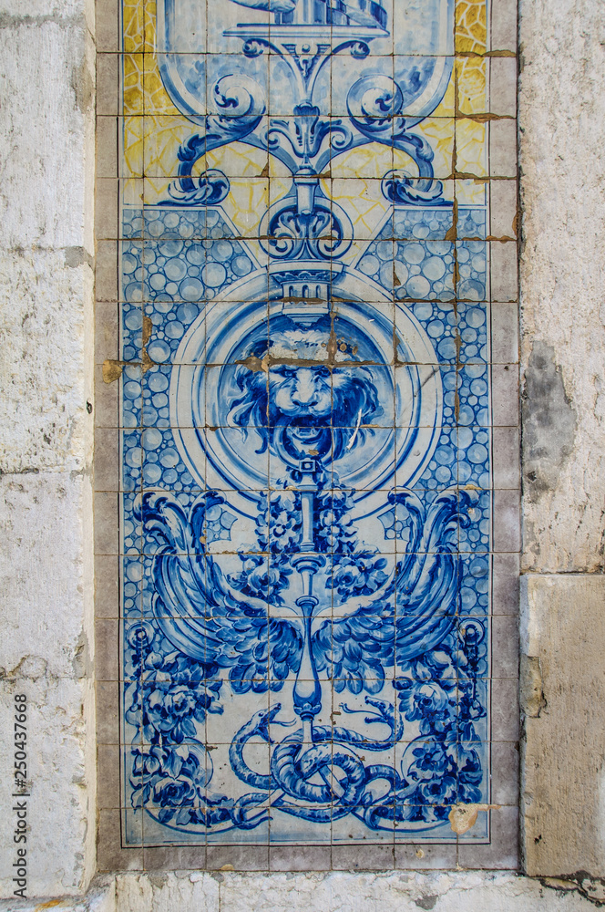 Wall traditional ceramics pattern in Lisbon, Portugal