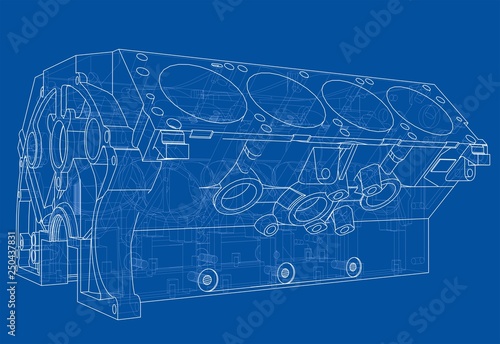 Engine block sketch. Vector rendering of 3d