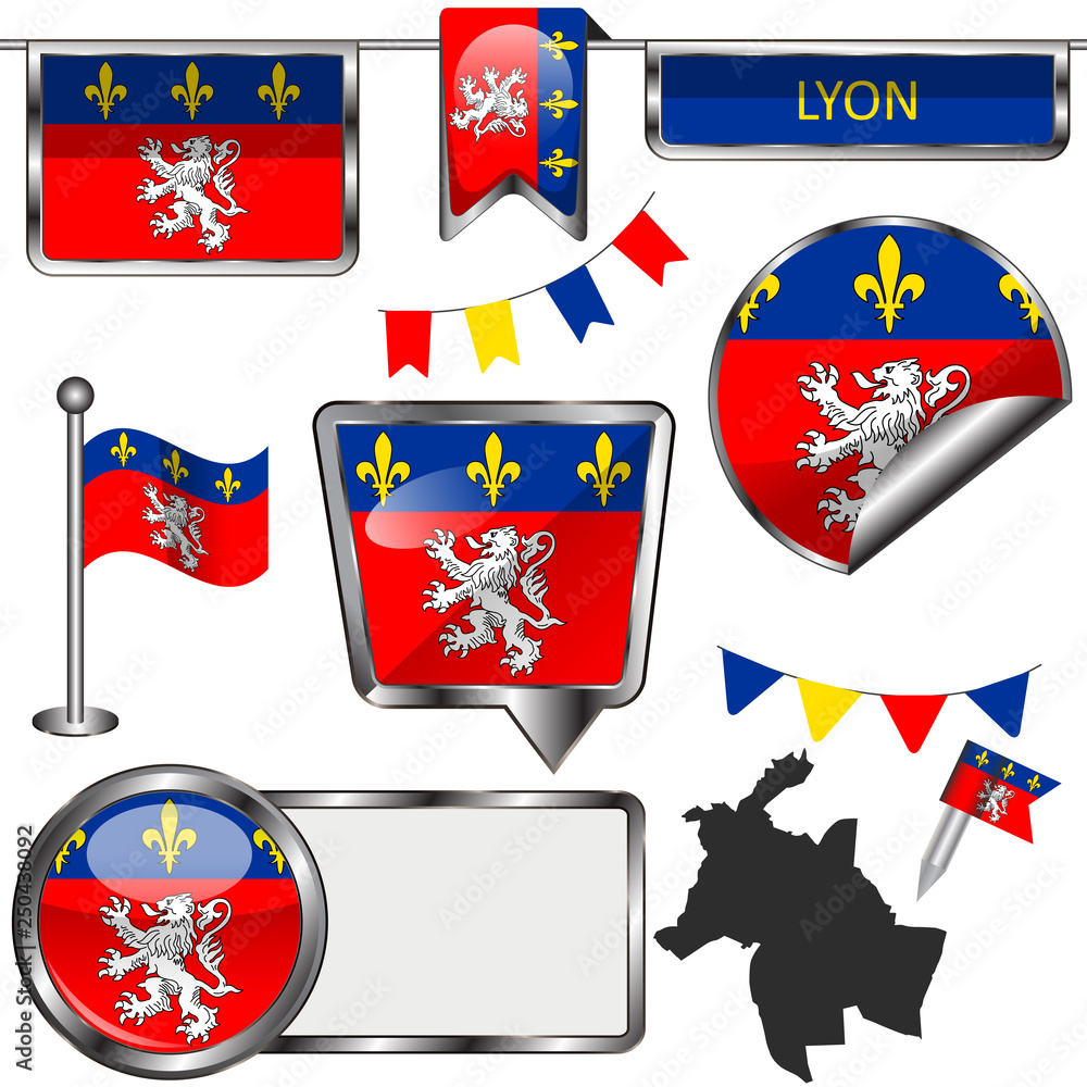 Glossy icons with flag of Lyon Glossy icons with flag of Lyon