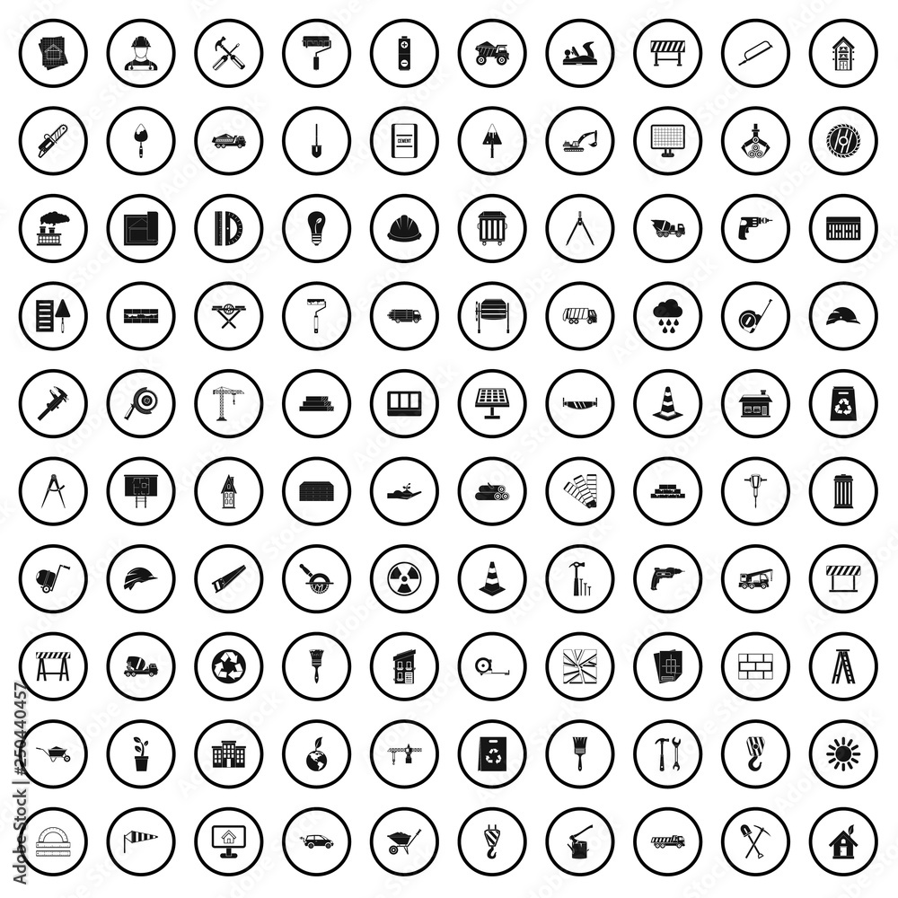 100 construction site icons set in simple style for any design vector illustration