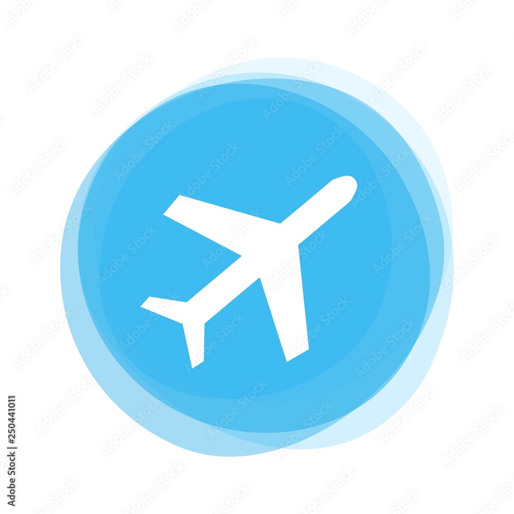 Weißes Flugzeug Symbol auf hellblauem Button