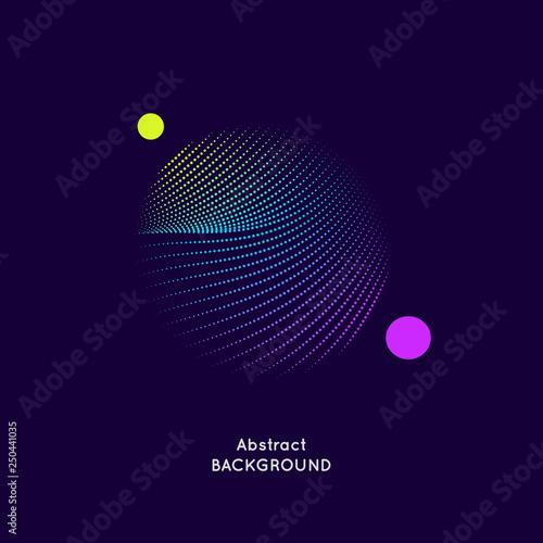 Abstract vector illustration with a circle of linear waves and dots