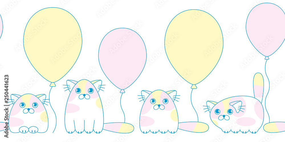 Cartoon cute colorful cats with balloons seamless pattern Cartoon cute colorful cats with balloons seamless pattern