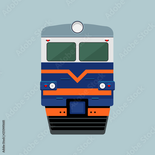 Blue russian electric train locomotive flat icon 