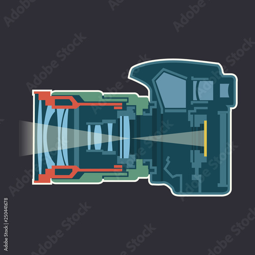 Photo camera dissection scheme infographic vector illustration