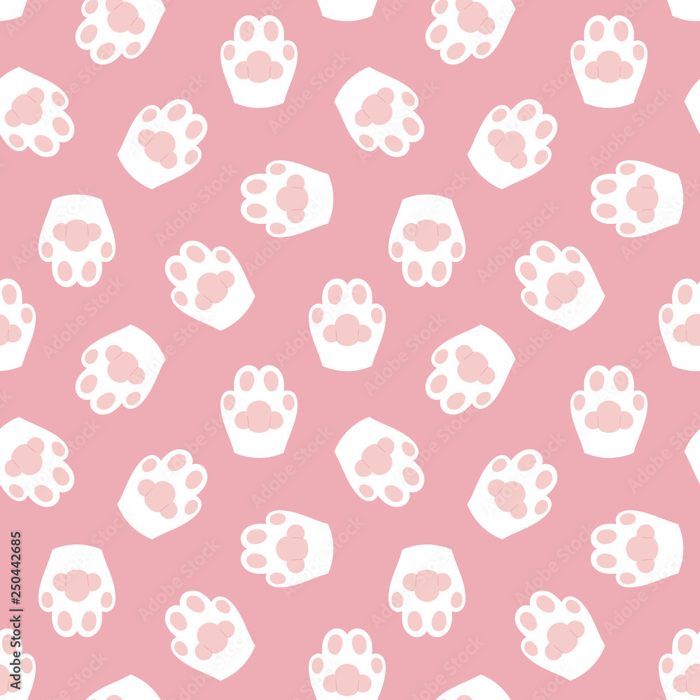Cute, kawaii pink seamless pattern background with kitty, cats