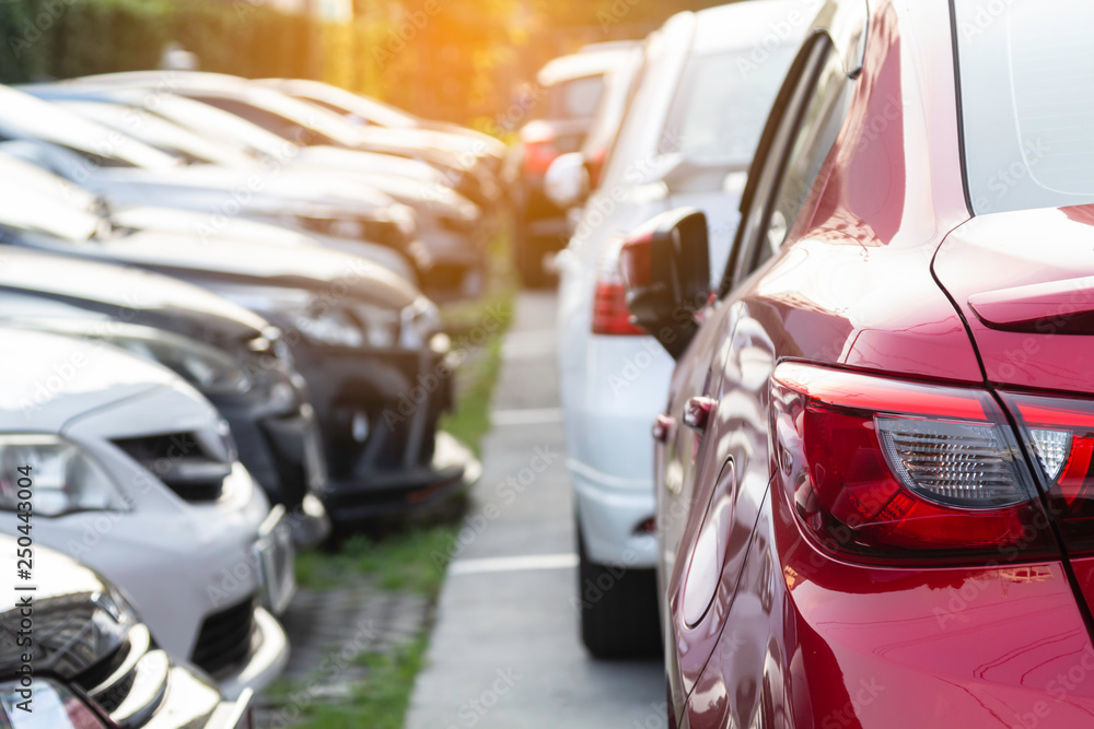 Car parking in line and blurred background. Car parking in line and blurred background.