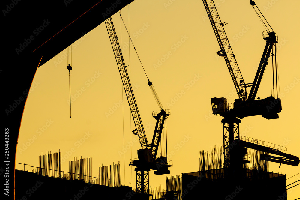 silhouette of construction site.