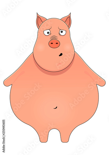 Little pig looking clueless in cartoon style. Kawaii animal.