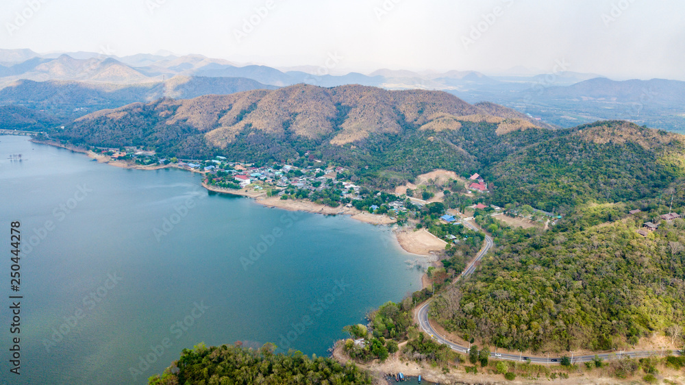 Kaeng Krachan Dam national park, Phetchaburi province, Thailand in aerial view from drone