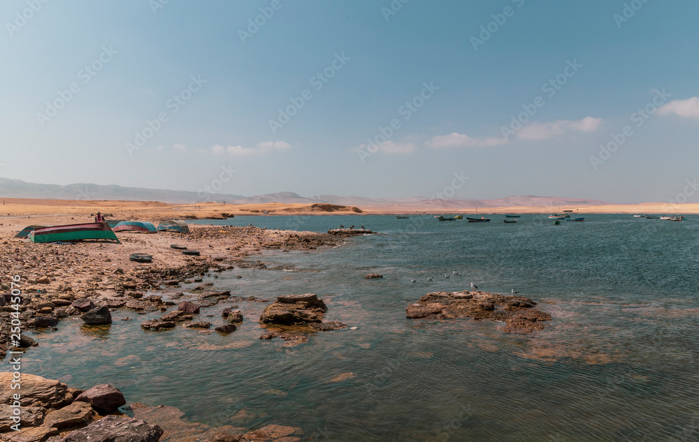 Panoramic view of Lagunillas Beach in the National Reserve of Paracas Park, Peru