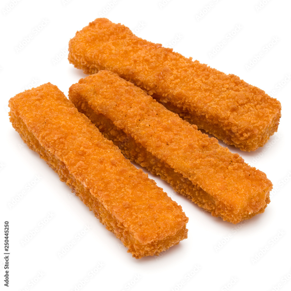 Crispy Fish fingers isolated on white background Crispy Fish fingers isolated on white background