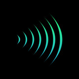 wifi sound signal connection, sound radio wave logo symbol. vector illustration isolated on black background.