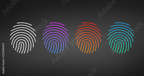 ID App icon template set, Fingerprint set in modern gradients. Vector illustration isolated on black background.