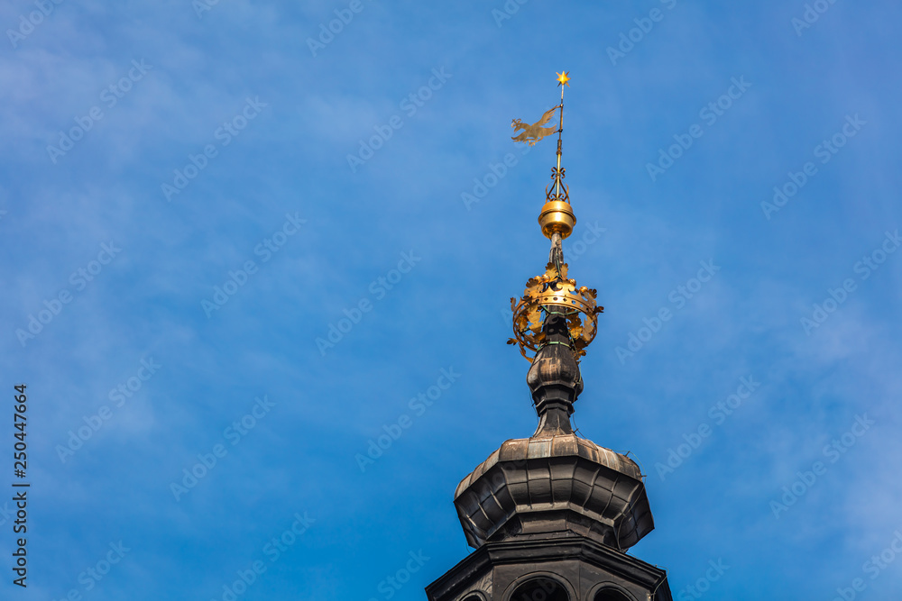 closeup of Town Hall Tower in Krakow, Poland