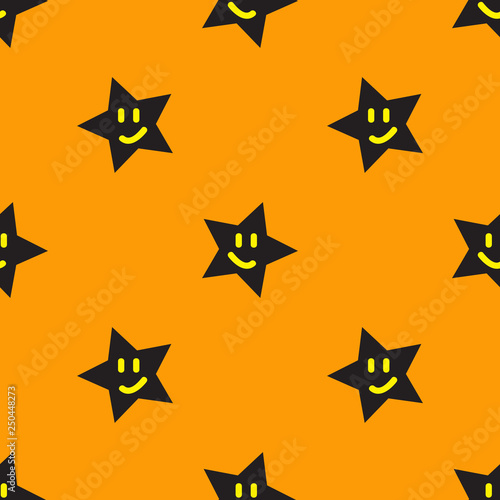 Bright seamless pattern with stars with funny faces.
