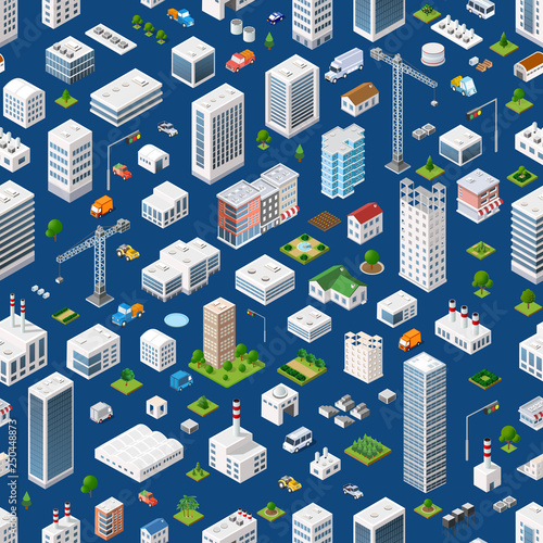 Isometric seamless pattern megapolis