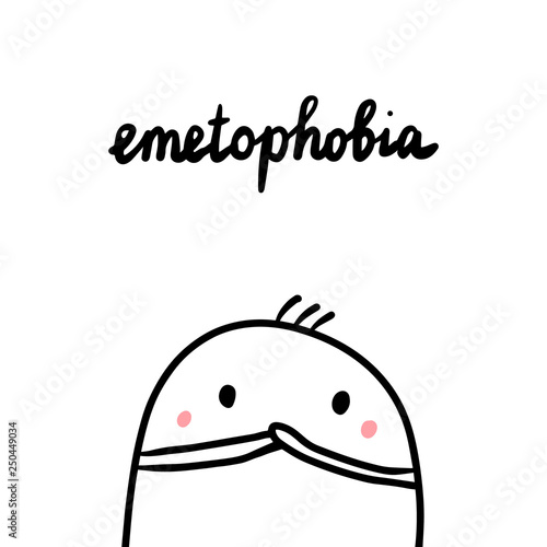 Emetophobia hand drawn illustration with cute marshmallow