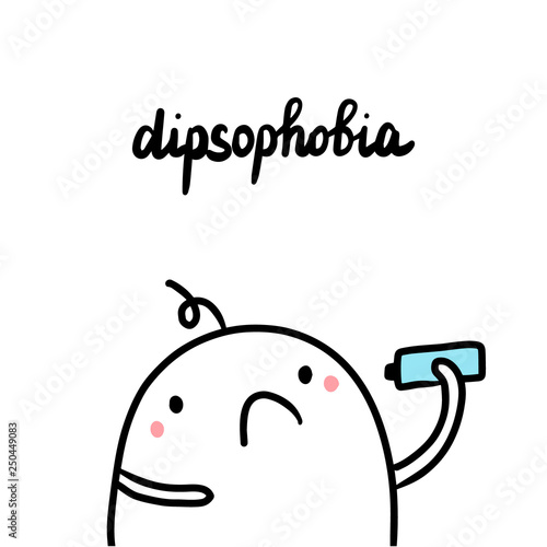 Dipsophobia hand drawn illustration with cute marshmallow