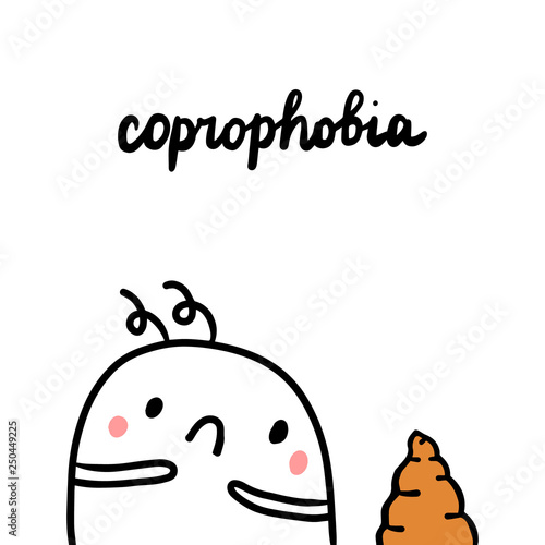 Coprophobia hand drawn illustration with cute marshmallow