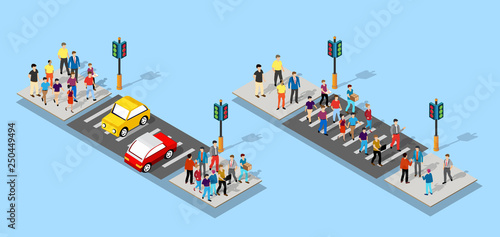 Isometric people walking