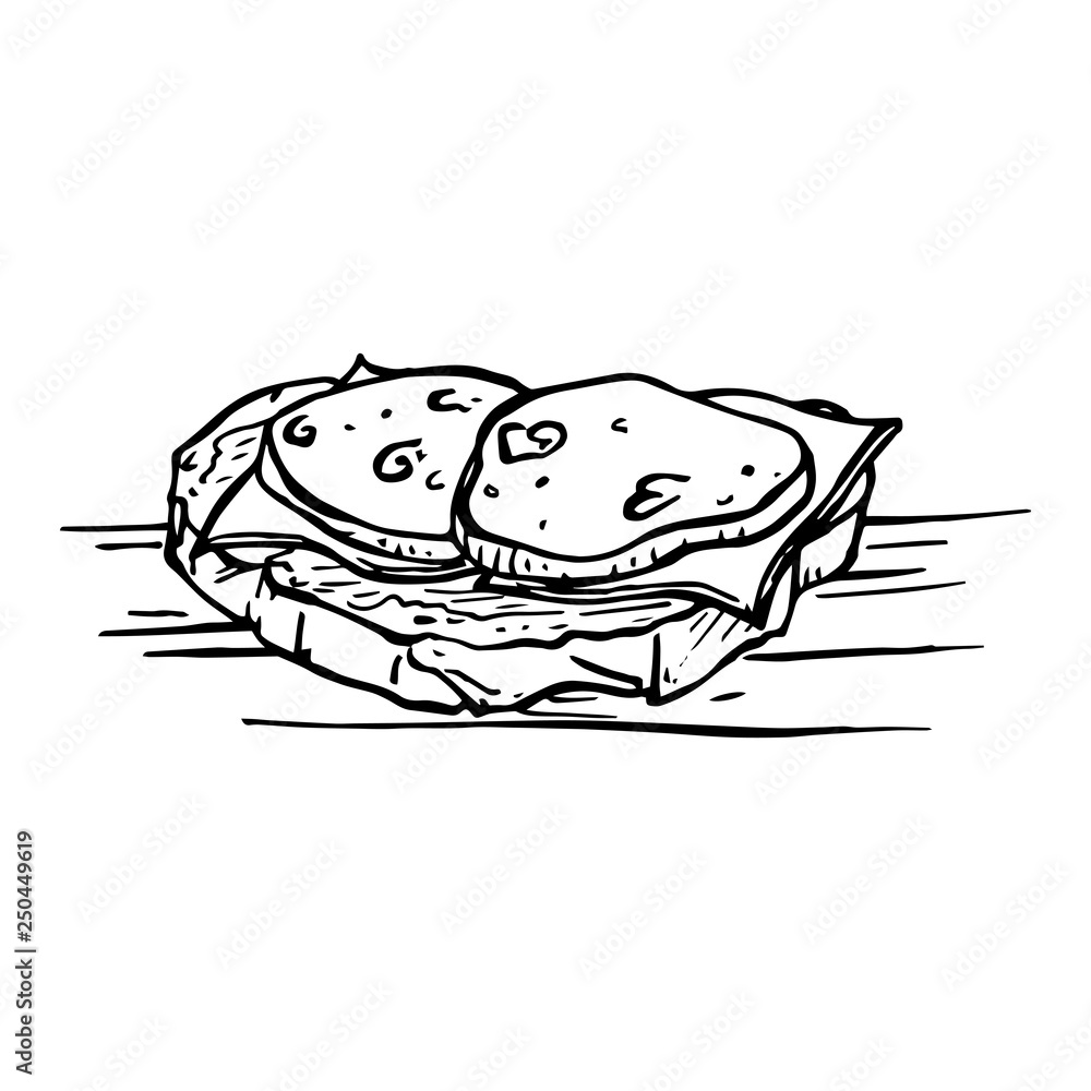 painted sandwich with cheese and sausage isolated on white background painted sandwich with cheese and sausage isolated on white background