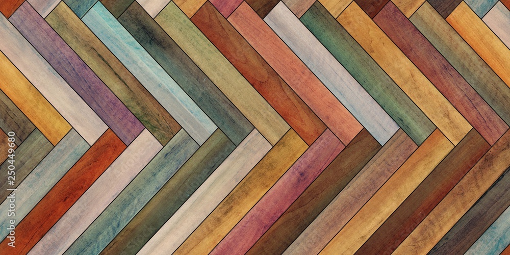Stickers met Seamless wood parquet texture horizontal herringbone colorful #250449680