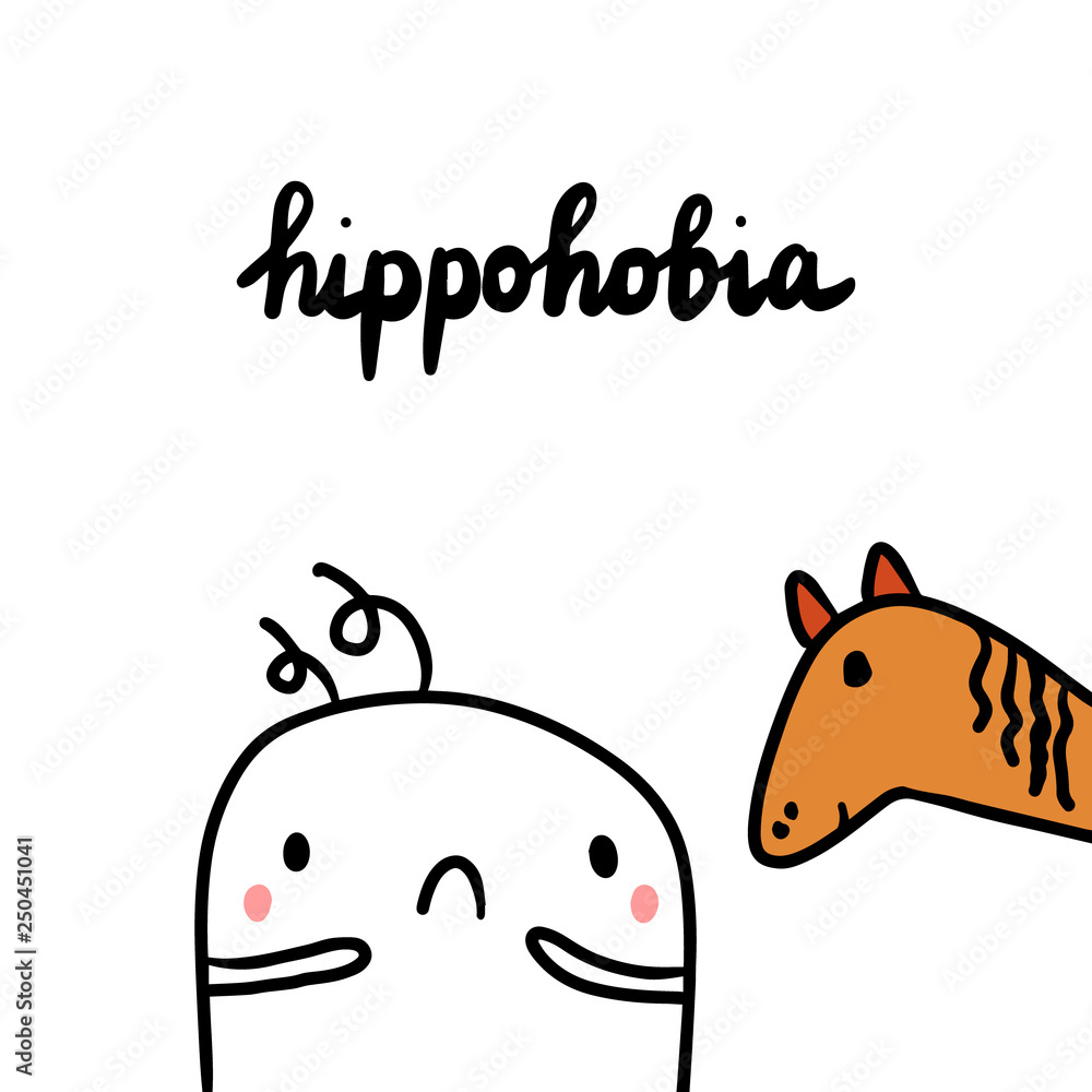 Fototapeta premium Hippophobia hand drawn illustration with cute marshmallow and horse