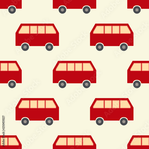 Seamless pattern with buses in red on a light background.