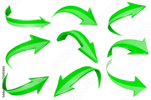 Green 3d shiny arrows. Set of bent icons