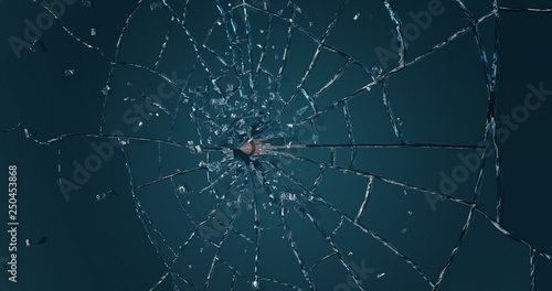 Bullet shatters the glass . 3D render