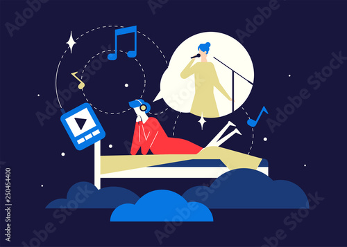 Listening to music - flat design style colorful illustration