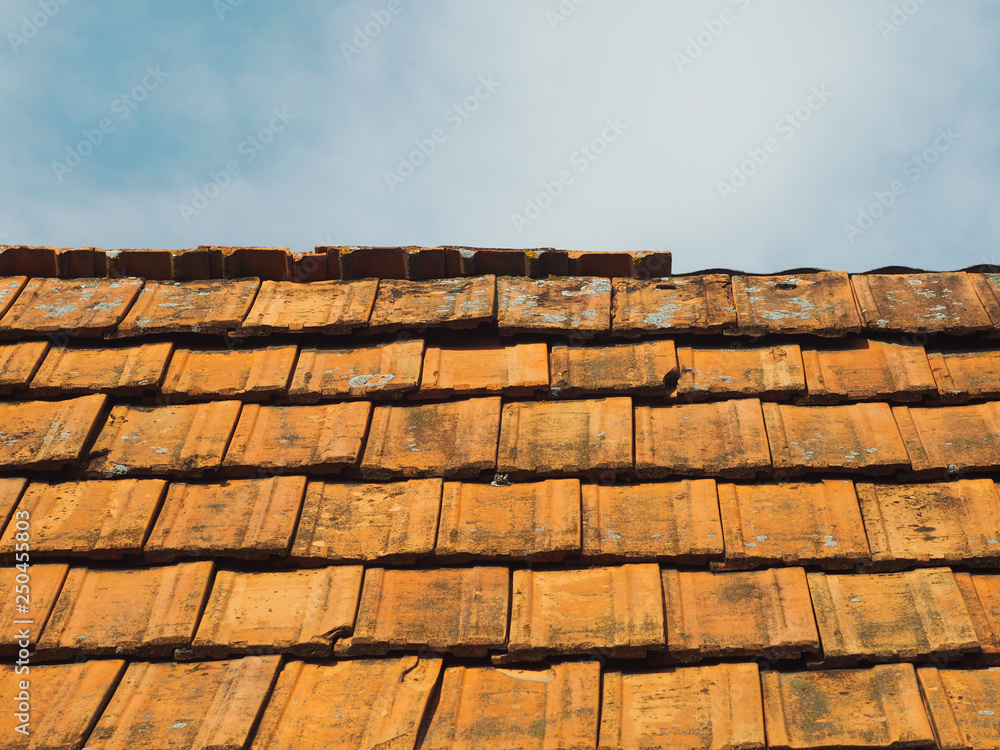 Roof tiles on a background of blue sky Roof tiles on a background of blue sky