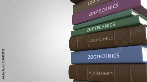 Book with ZOOTECHNICS title, loopable 3D animation