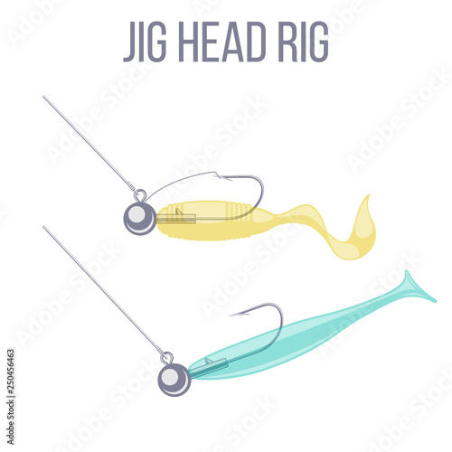 Jig head hook rigging options for catching predatory fish with spinning rod.