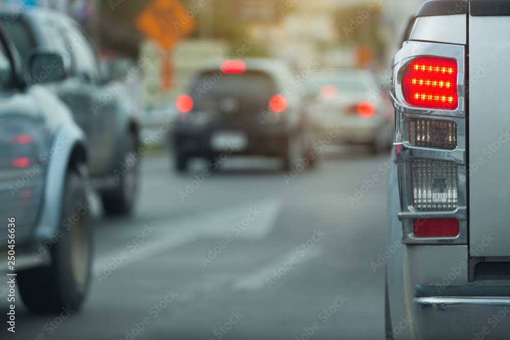 red tail light brake of stop car on road traffic jam