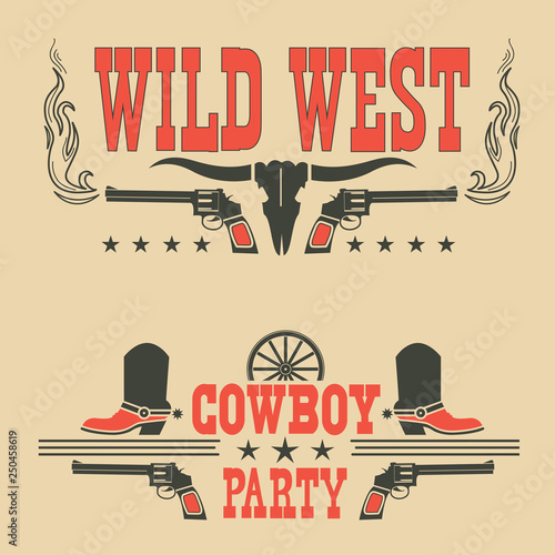 Set of cowboy labels and western symbols .Vector decoration for cowboy party